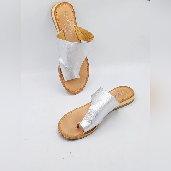 Coconuts by Matisse Whitney Leather Sandals In Metallic Silver Size 6 M - Picture 1 of 16